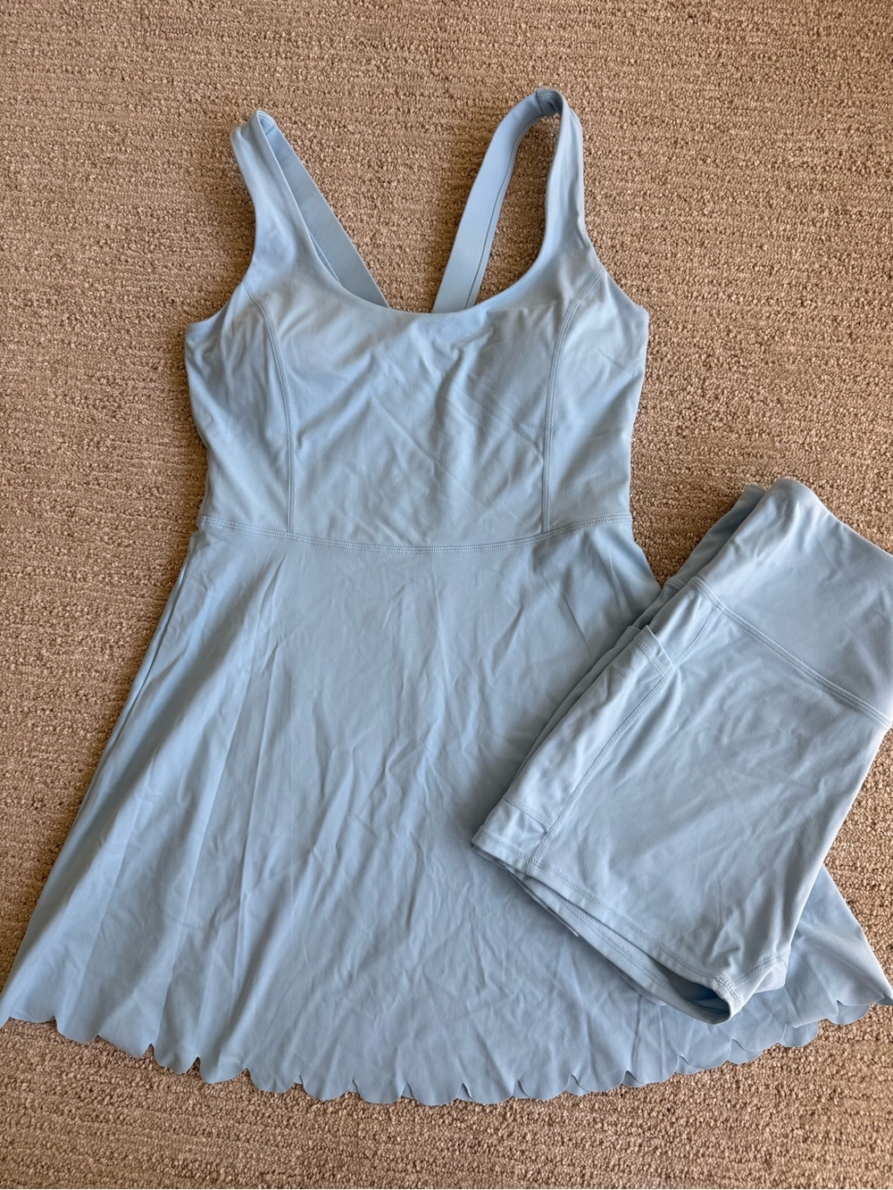 Athletic Amazon Light Blue Women's Tank Dress with separate Short scalloped edge
